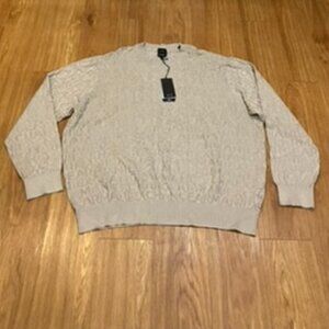 A|X Armani Exchange Men's Jacquard Allover Debossed Logo Sweater Beige XXL